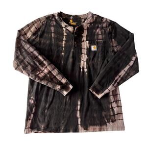 Shibori Bleach Dyed Carhartt Long Sleeve T-Shirt Black Gray Large L